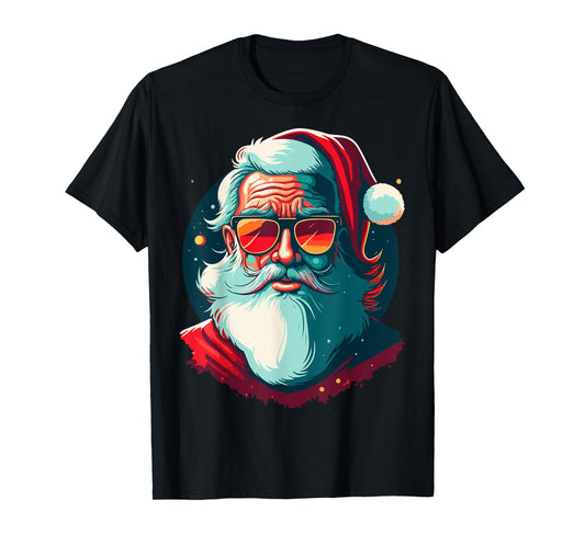 Santa Face Retro Sunglasses Christmas Xmas Men Women T-Shirt