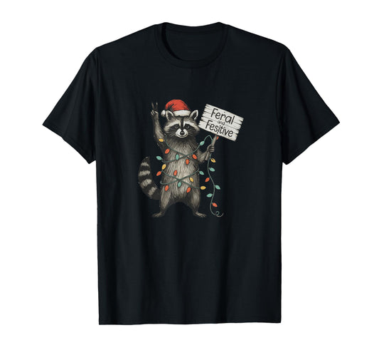 Feral and Festive Raccoon Santa Christmas Holiday Racoon T-Shirt