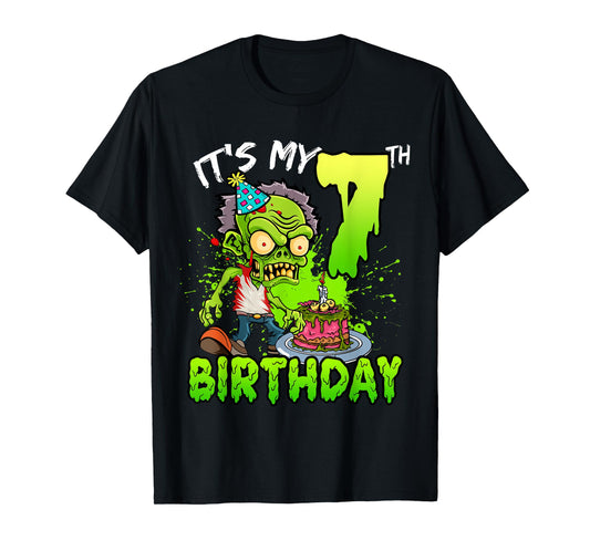 It's My 7th Birthday Zombie Lover 7 Year Old Boys Girls T-Shirt