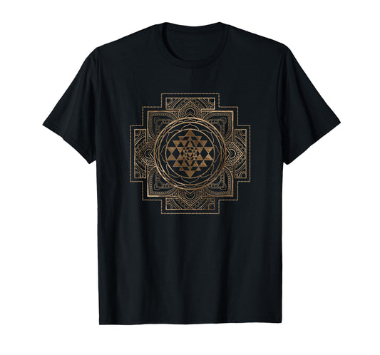 Creativemotions Women's Yoga School Modern Geometry Sri Yantra - Sri Chakra T-Shirt, Black, Small