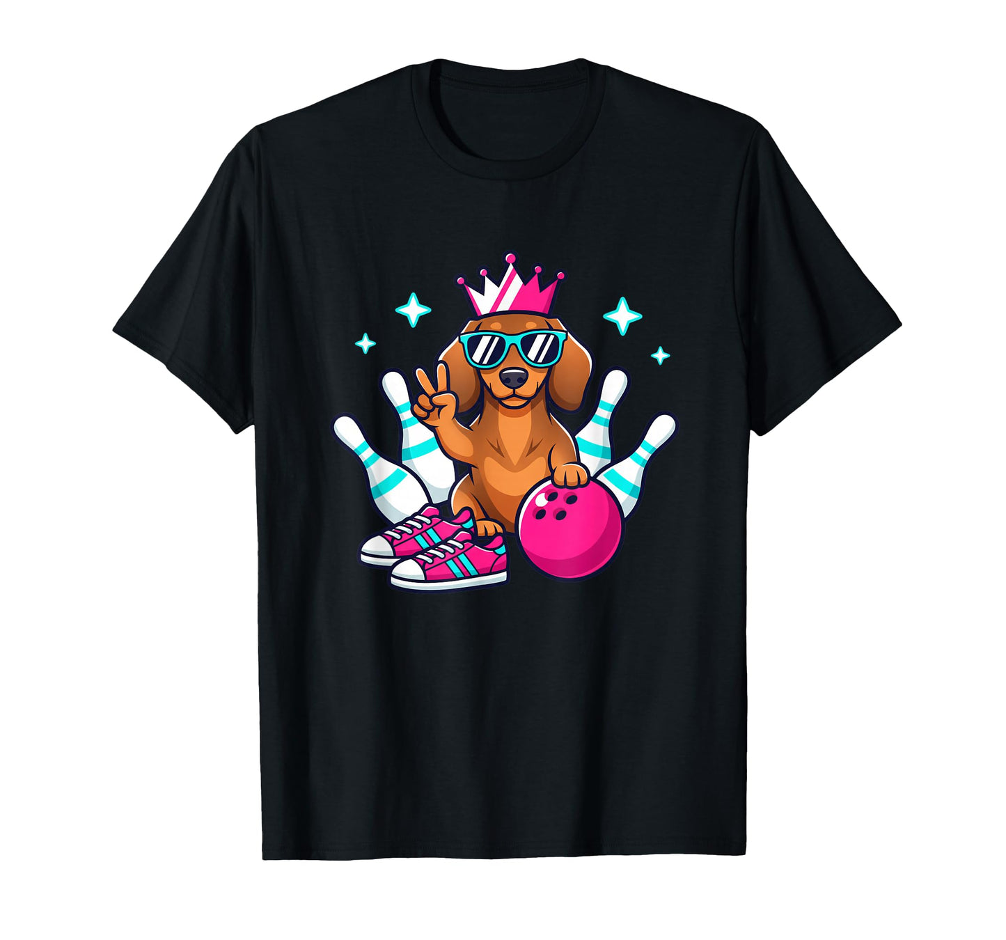 Dog Bowling Dachshund King, Funny Bowling Dog Design T-Shirt