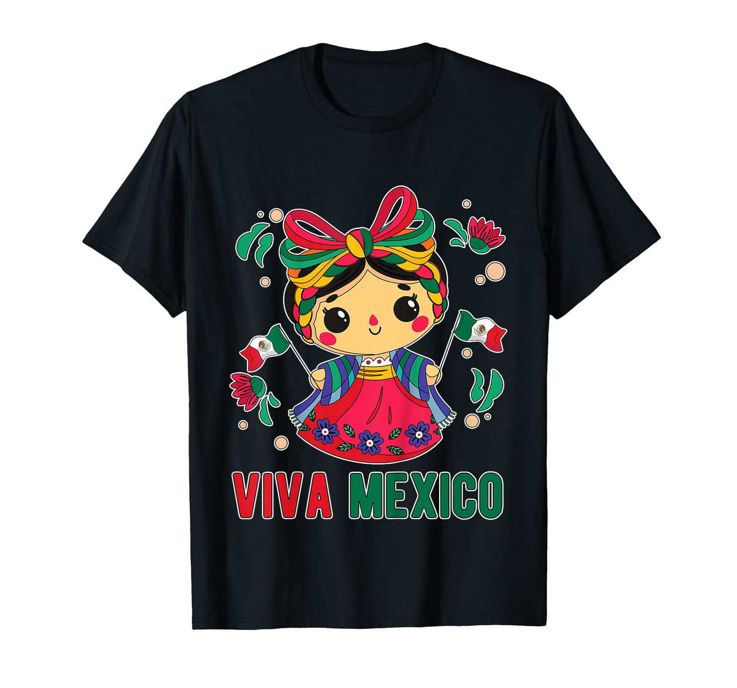 Viva Mexico Toddler Girls Flores Mexican Independence Day T-Shirt