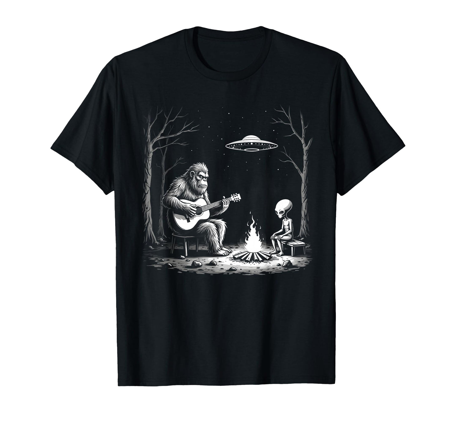 Bigfoot Guitar Tee Campfire Alien Ufo Camping Sasquatch T-Shirt
