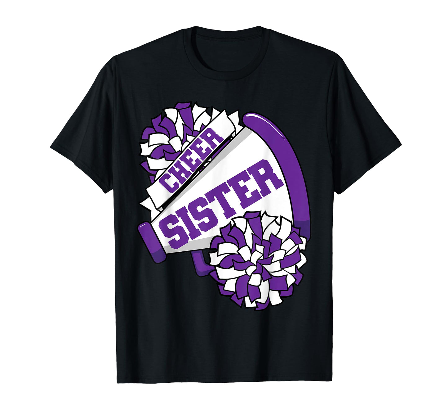 Cheer Sister with Megaphone and Pom Poms Purple T-Shirt
