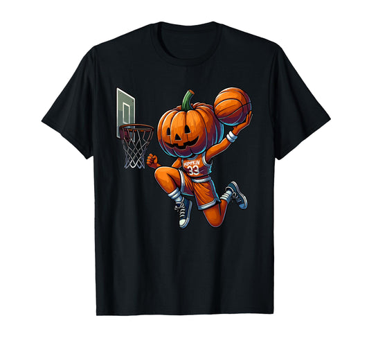 Pumpkin Playing Basketball Dunk Halloween Costume Sports T-Shirt