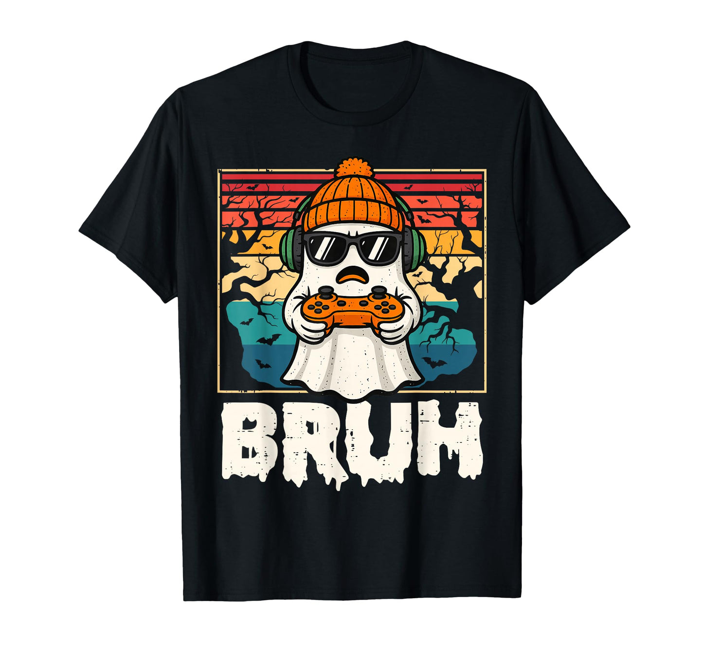 Bruh Gamer Halloween Ghost Video Gaming Men Boys Kids T-Shirt