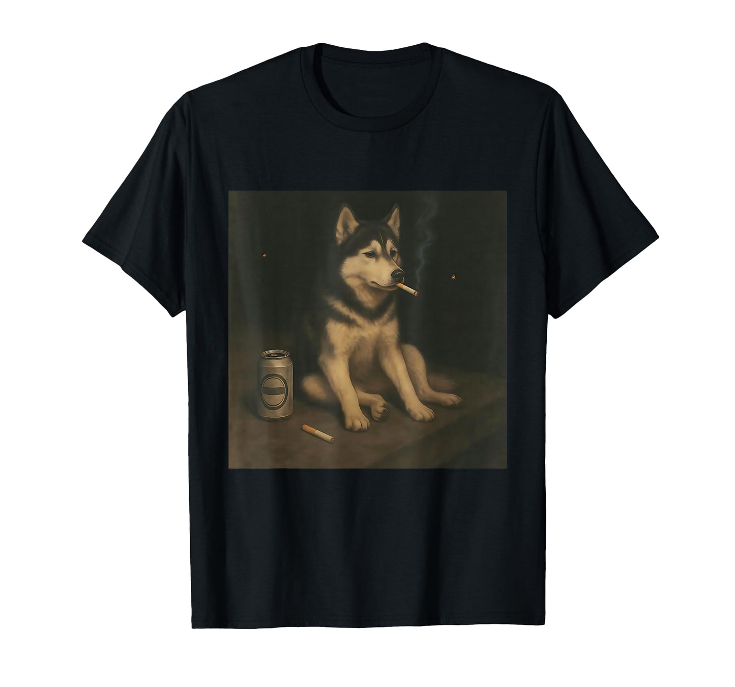 Siberian Husky Night Mood Funny Dog Smoking Drinking Meme T-Shirt