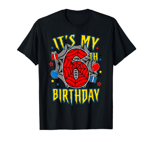 It's My 6th Birthday Spider Theme Party Turning 6yr Boy Kids T-Shirt