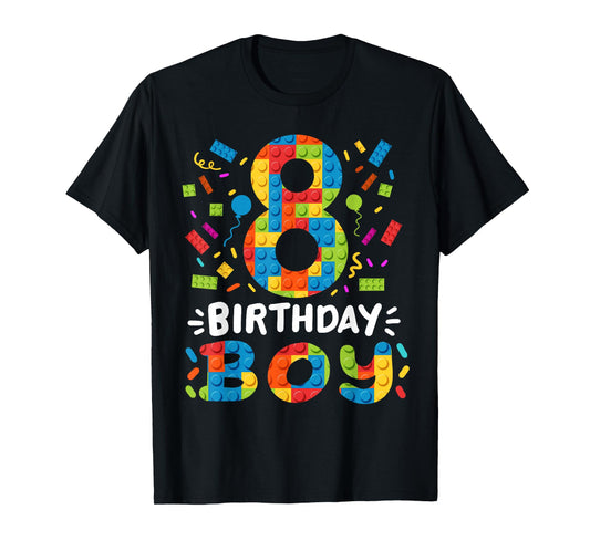 Kids 8 Years Old Building Blocks Builder 8th Birthday Boys T-Shirt