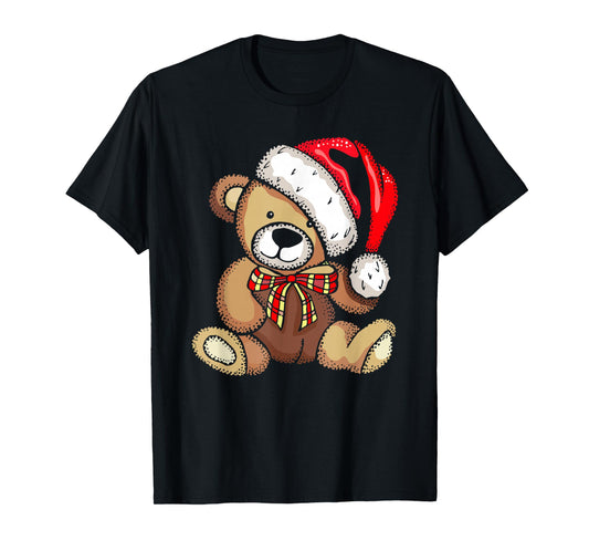 Teddy Bear Santa Hat Christmas Pajama Cute X-Mas Boys Girls T-Shirt