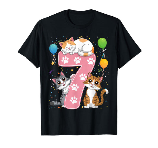 Kids 7th Birthday Girl Cats Outfit 7 Years Old T-Shirt