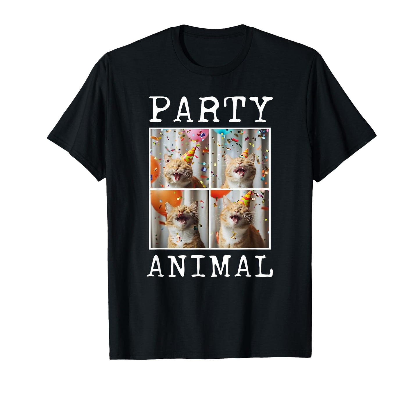 Cat Lover Animal Themed Happy Cat Birthday T-Shirt, Small, Black