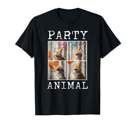 Cat Lover Animal Themed Happy Cat Birthday T-Shirt, Small, Black
