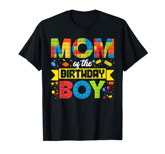 Mom Of The Birthday Boy Master Builder Kids Building Blocks T-Shirt