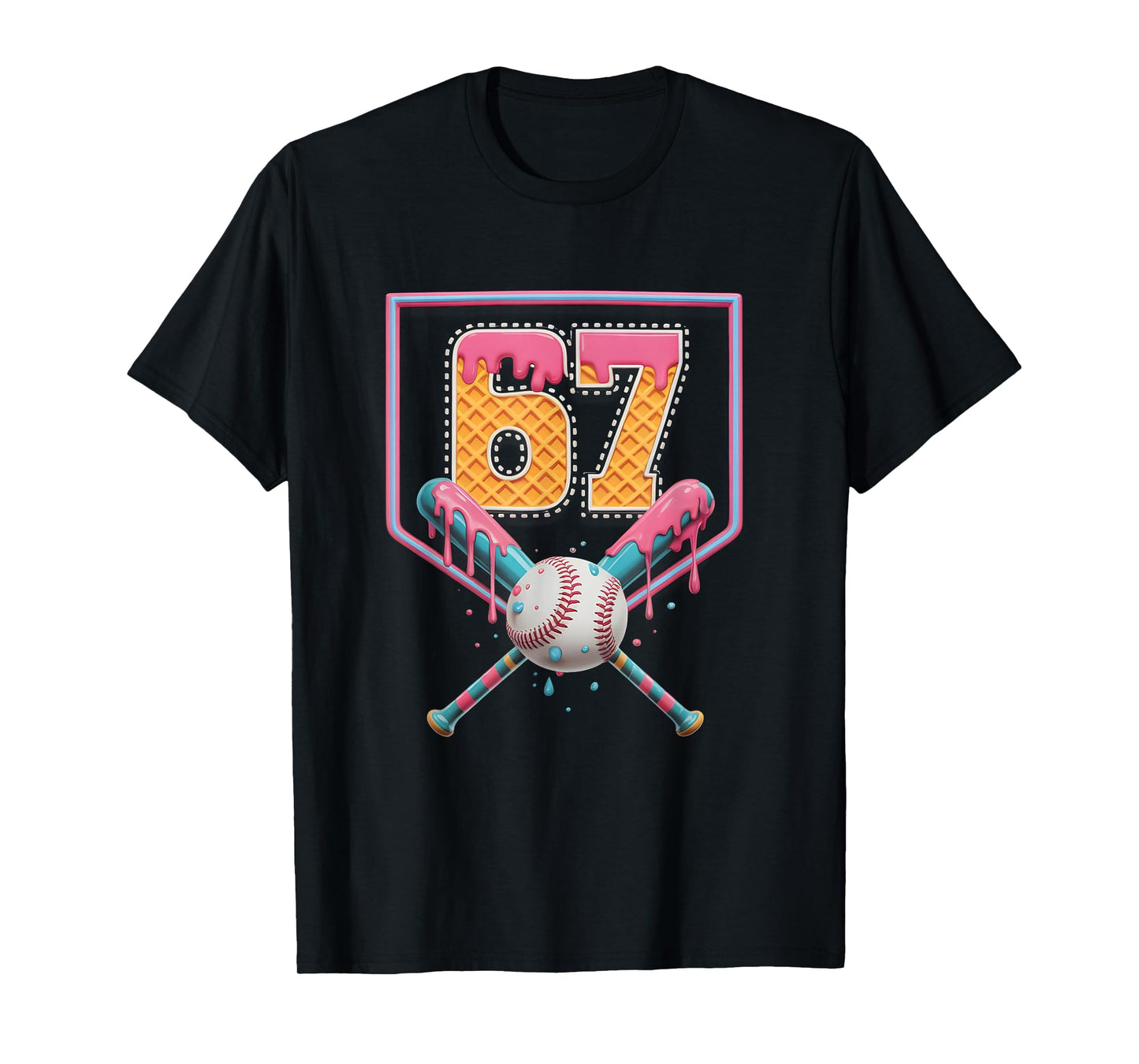 Baseball Drip Number 67 Fun Six Seven 6 7 Meme Design T-Shirt