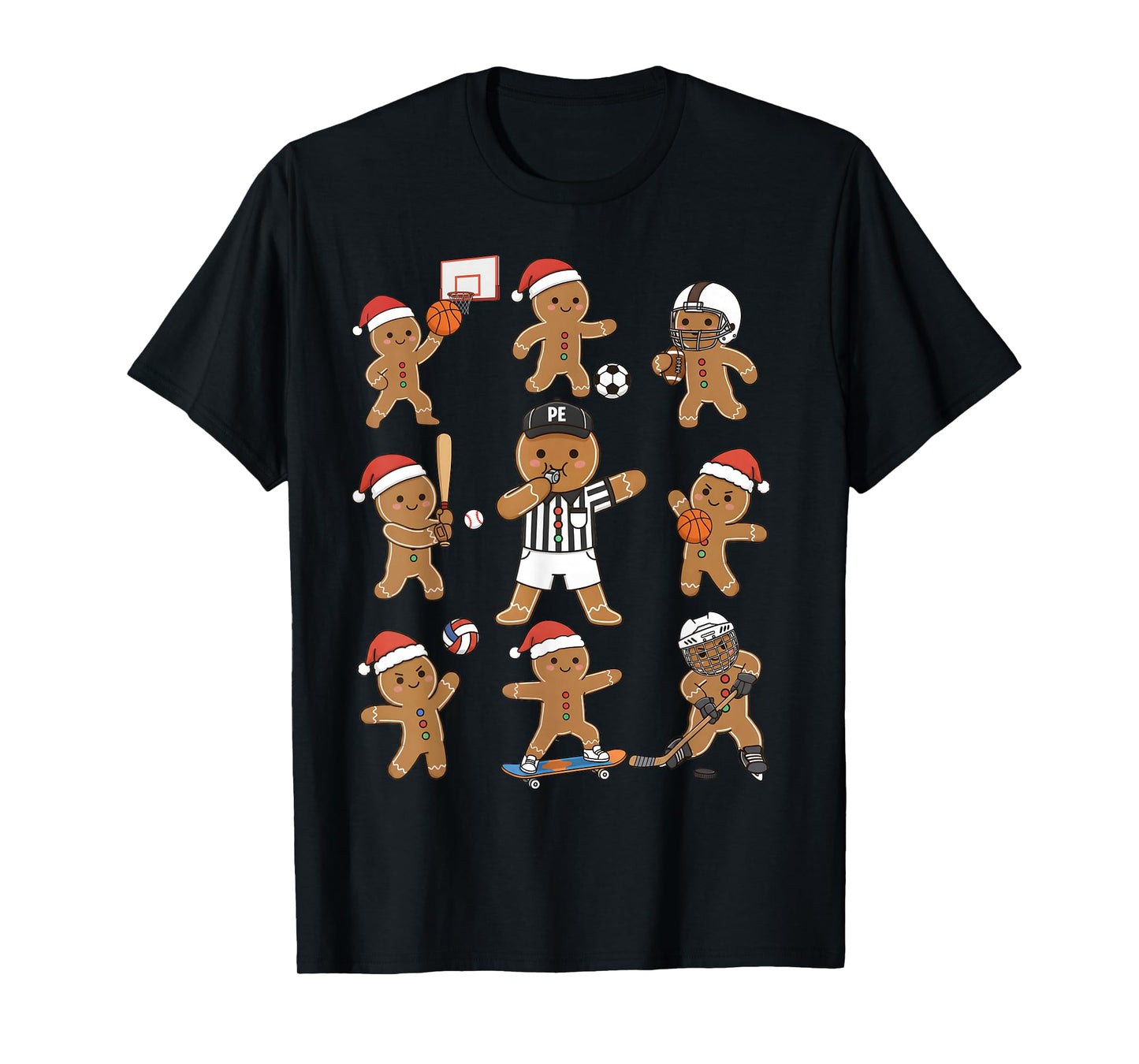 PE Teacher Gingerbread Man Playing Sports Physical Education T-Shirt