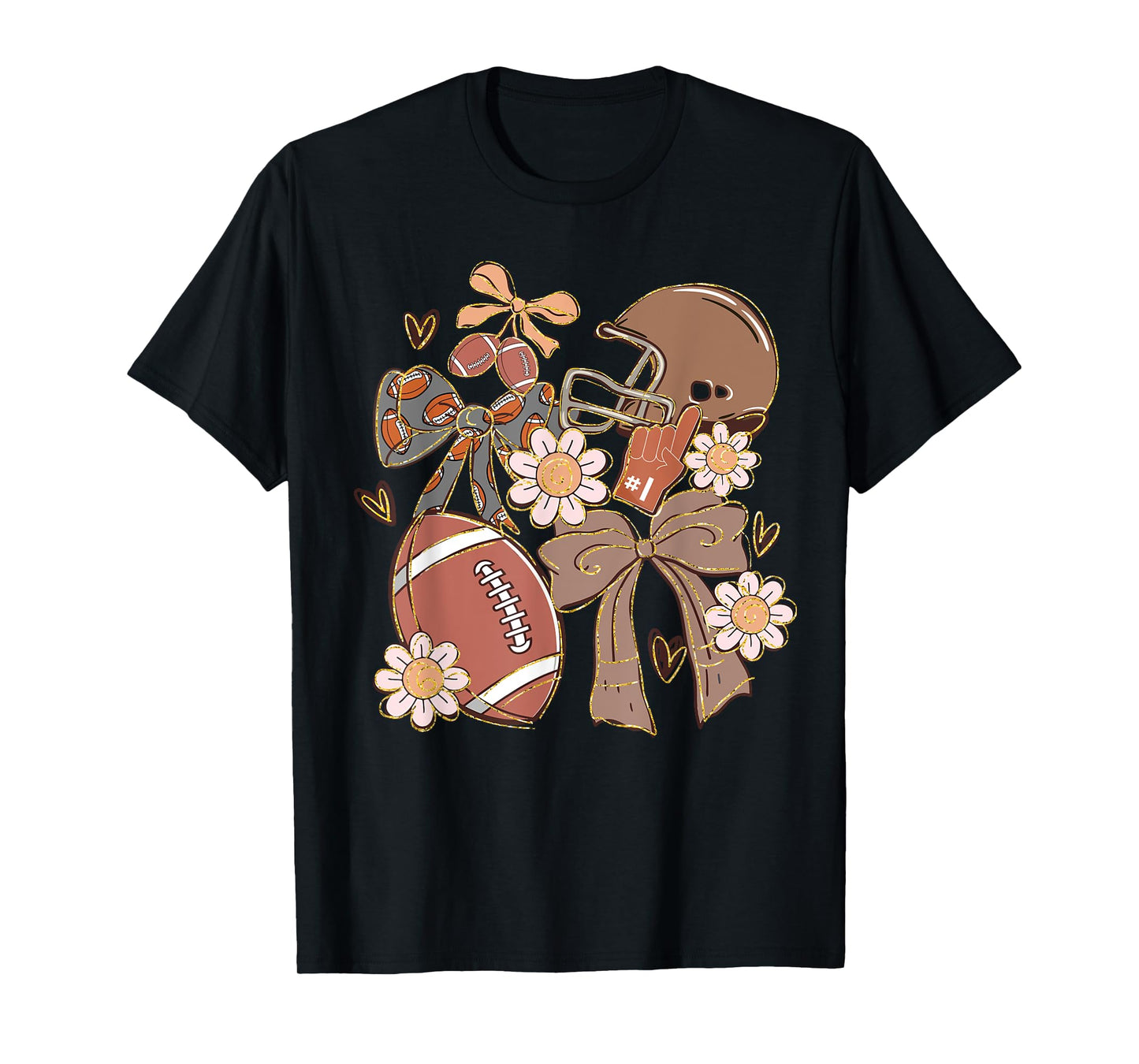 Touchdown American Football Game Day Wildflower Coquette Bow T-Shirt