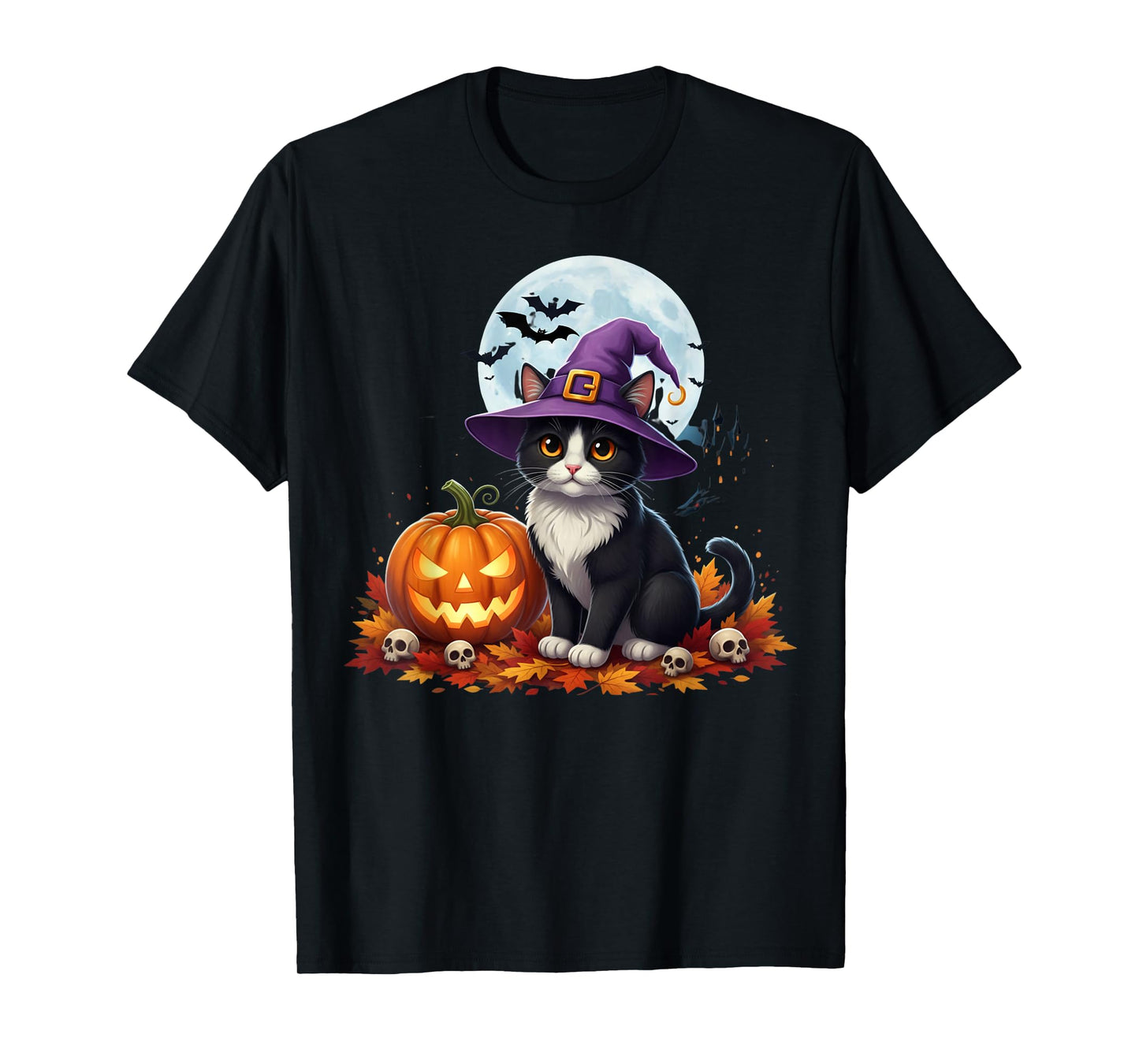 Retro Black Cat Pumpkin Halloween Autumn Season T-Shirt