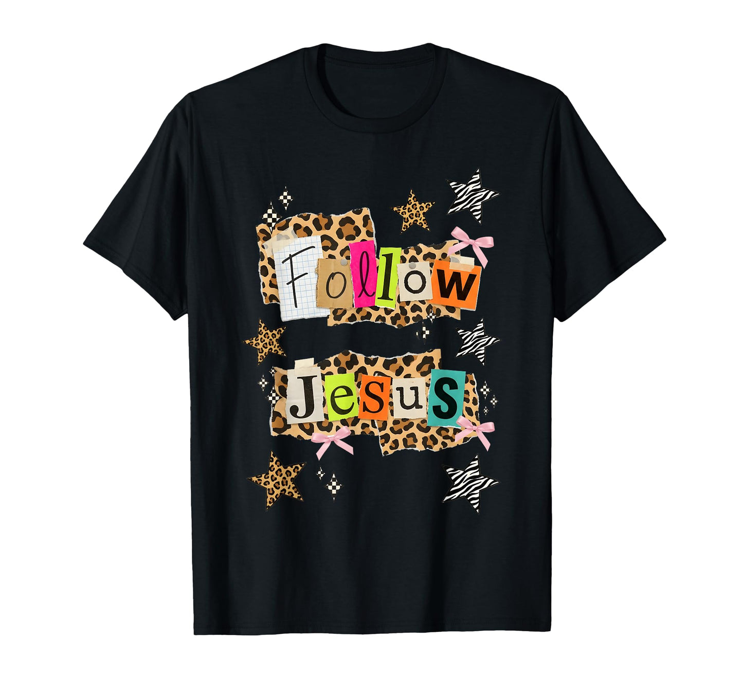 Preppy Follow Jesus Collage Y2K Coquette Leopard Star T-Shirt