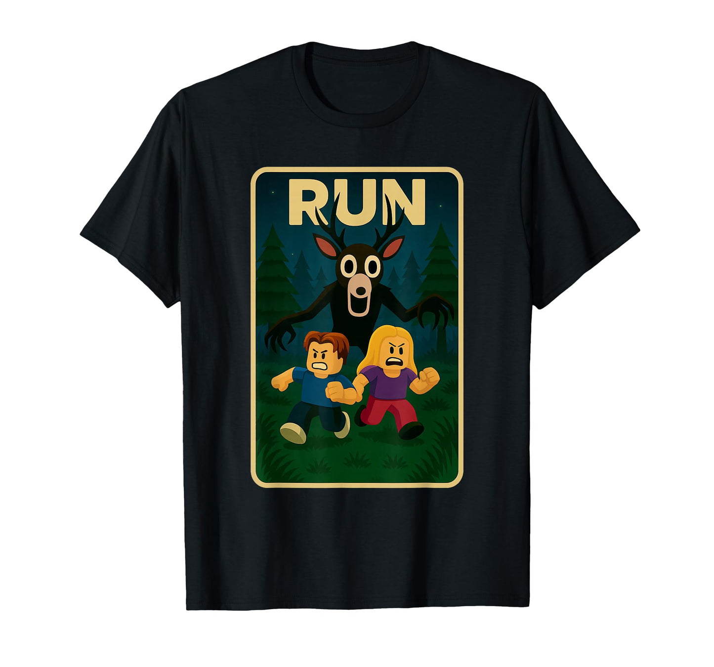 Run - 99 Nights Halloween Gamer Deer in The Forest Kids Meme T-Shirt