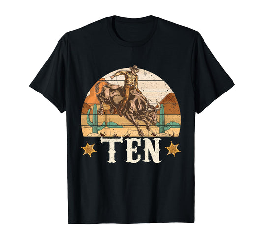 Bull Riding 10th Birthday 10 Years Old Boy Cowboy Rodeo T-Shirt