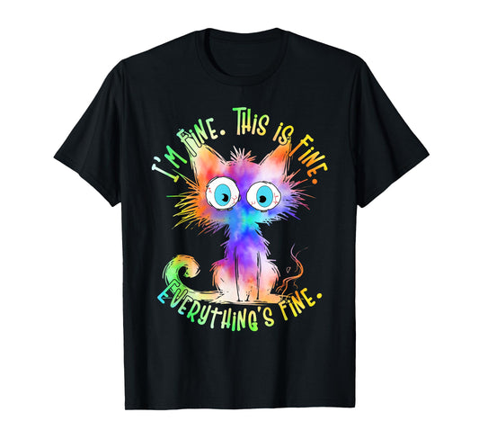 Tie Dye Black Cat Its Fine Im Fine Everything Is Fine Women T-Shirt