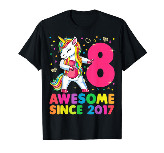 8 Years Old Unicorn Flossing 8th Birthday Girl Unicorn Party T-Shirt