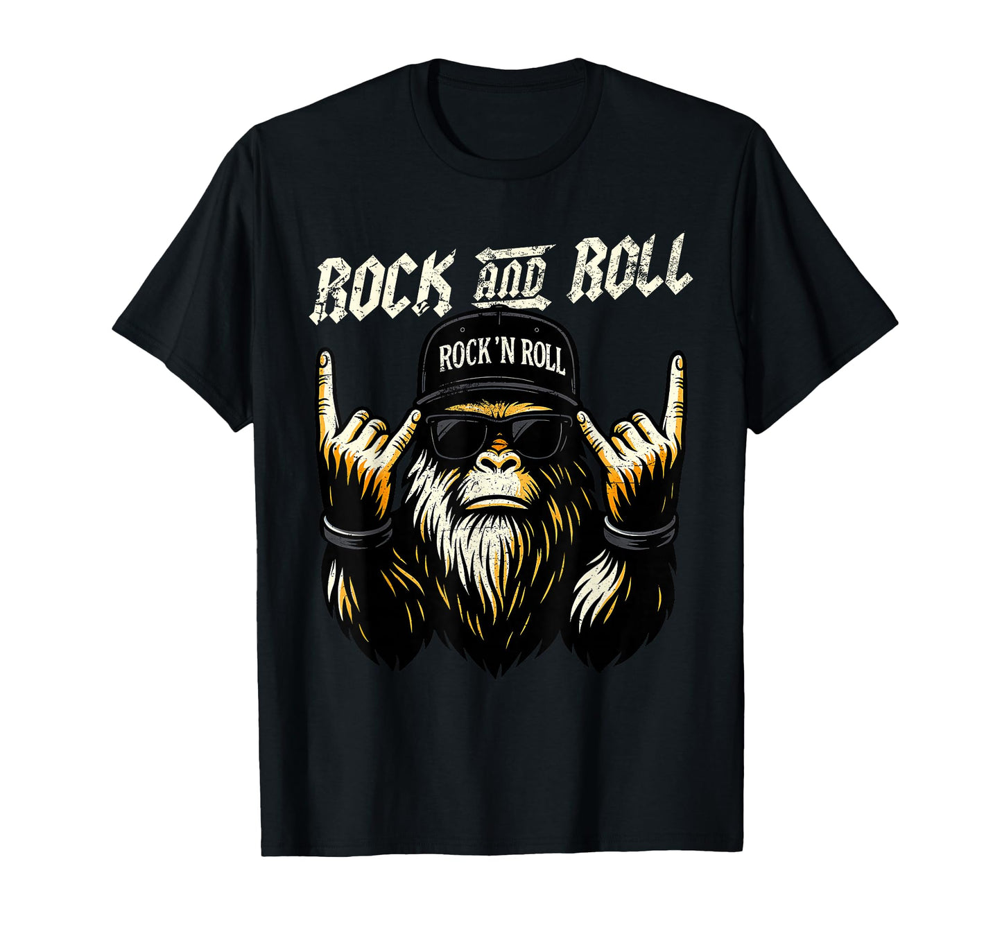 Funny Bigfoot Rock and Roll Music Men Dad Papa Daddy Grandpa T-Shirt