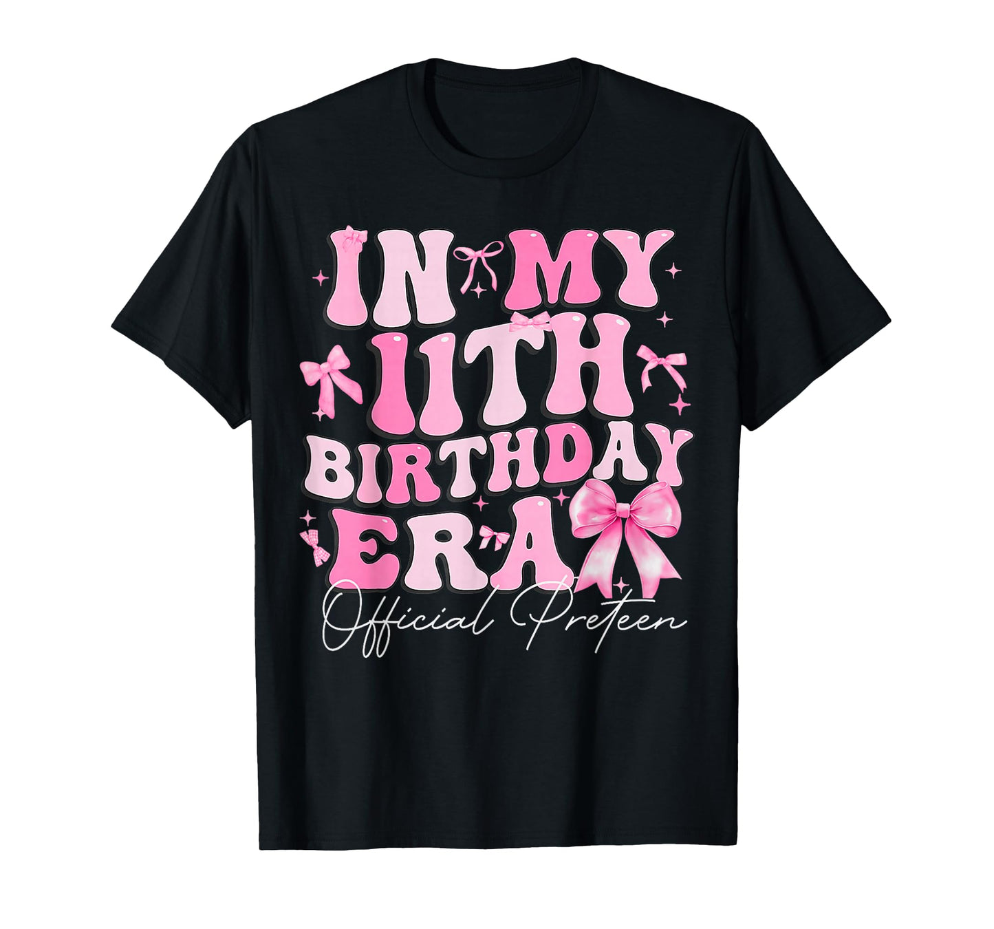 in My 11th Birthday Era Pink Coquette Bow Birthday Girl Kids T-Shirt