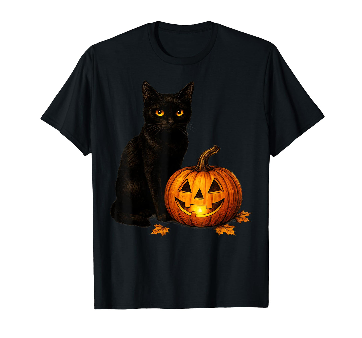 Retro Black Cat Halloween Pumpkin Costume Women Men Kids T-Shirt