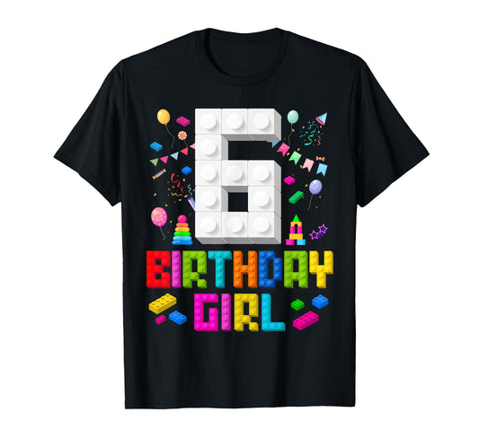 6th Birthday Girl Master Builder 6 Years Old Building Block T-Shirt