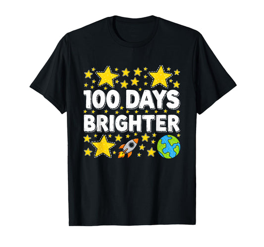 100 Days Brighter Rocket Stars 100th Day of School Boys Kids T-Shirt