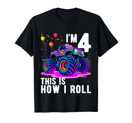 Kids Birthday Monster Truck 4 Year Old Boy 4th Birthday Party T-Shirt