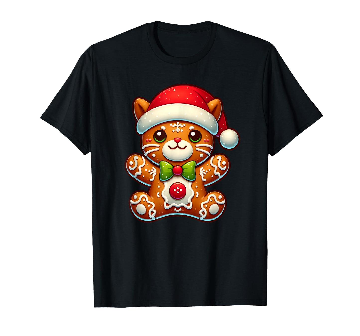 Funny Gingerbread Man Cat Christmas Womens Mens Kids T-Shirt