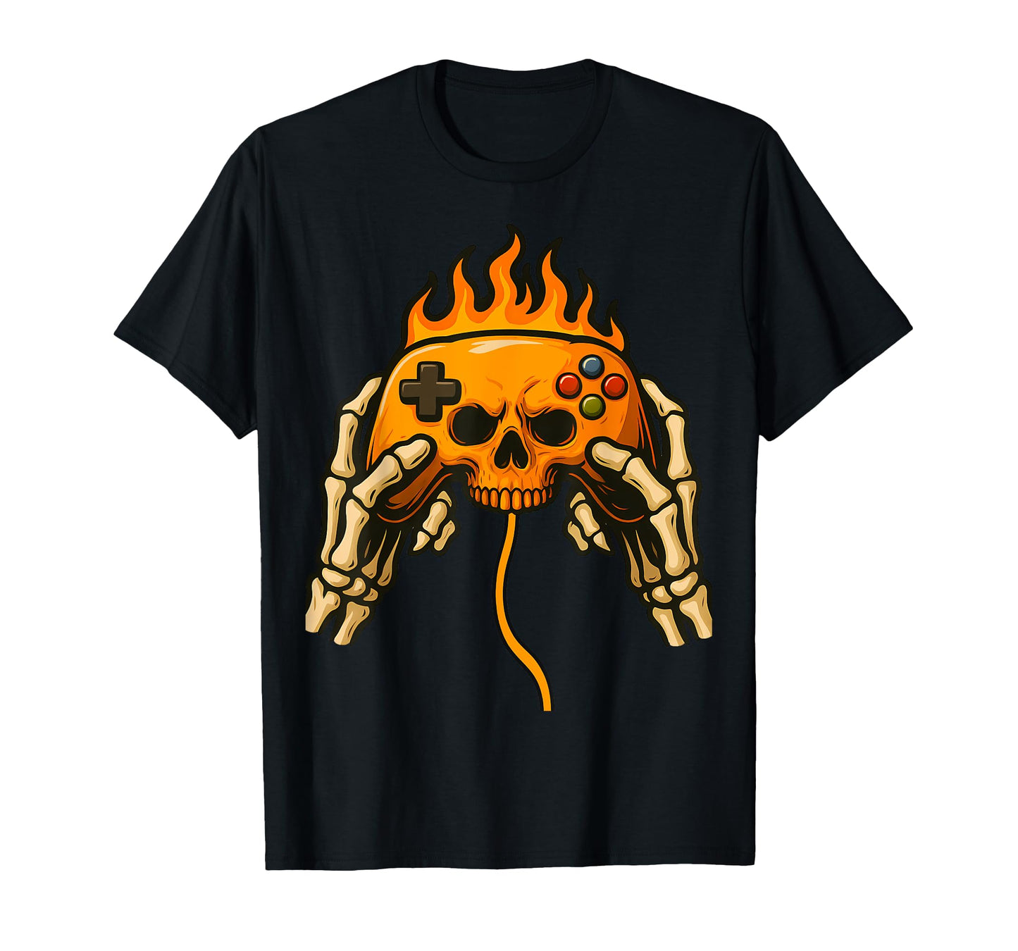 Flaming Skull with Hands Controller Halloween Gamer Gaming T-Shirt