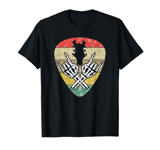 Vintage Skeleton Hands 80s Rock & Roll Guitar Retro Music T-Shirt