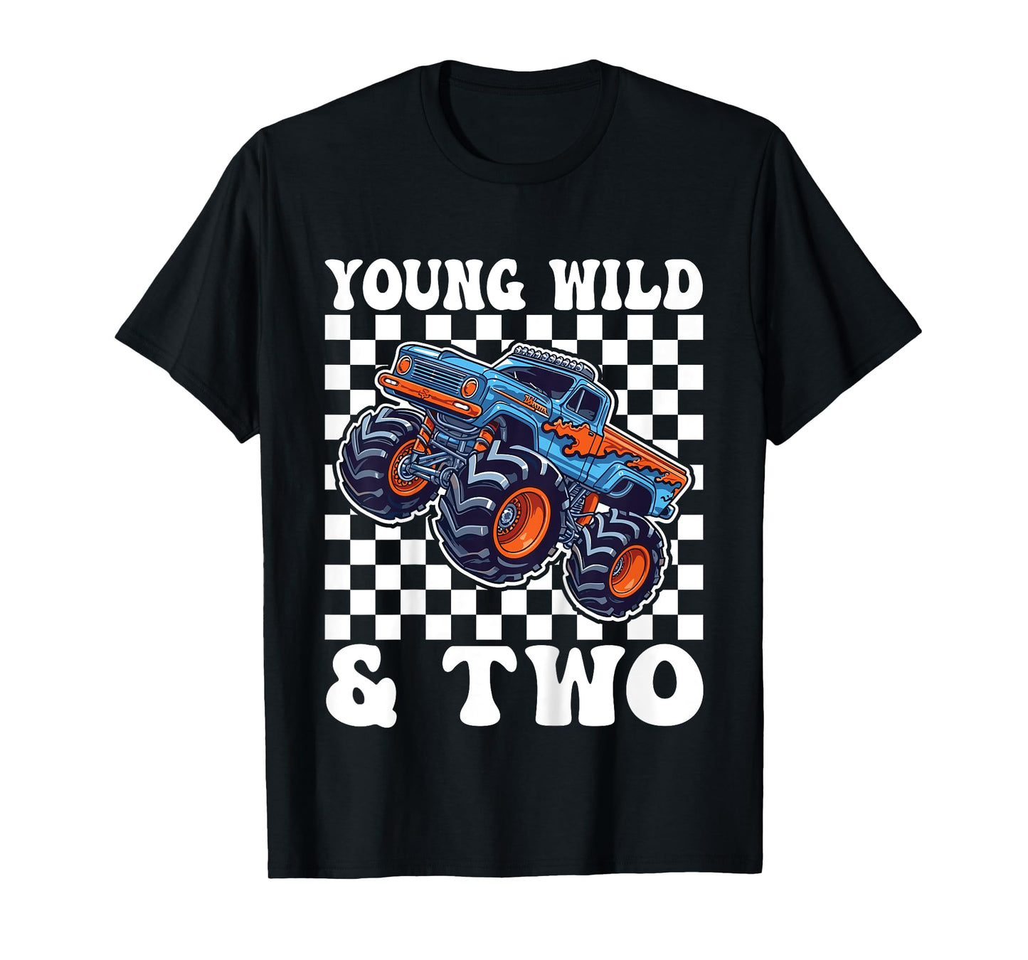 Kids 2nd Birthday Monster Truck Young Wild and Two 2 Year T-Shirt