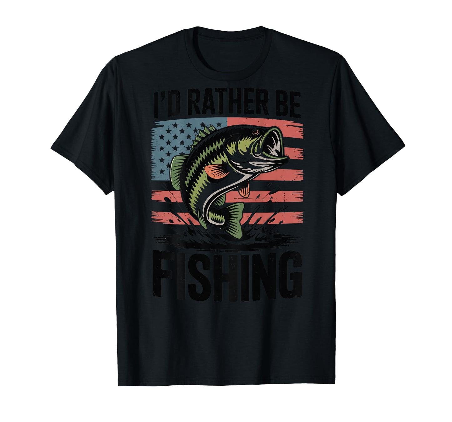 Id Rather Be Fishing-Shirt Funny Bass Fishing American Flag T-Shirt