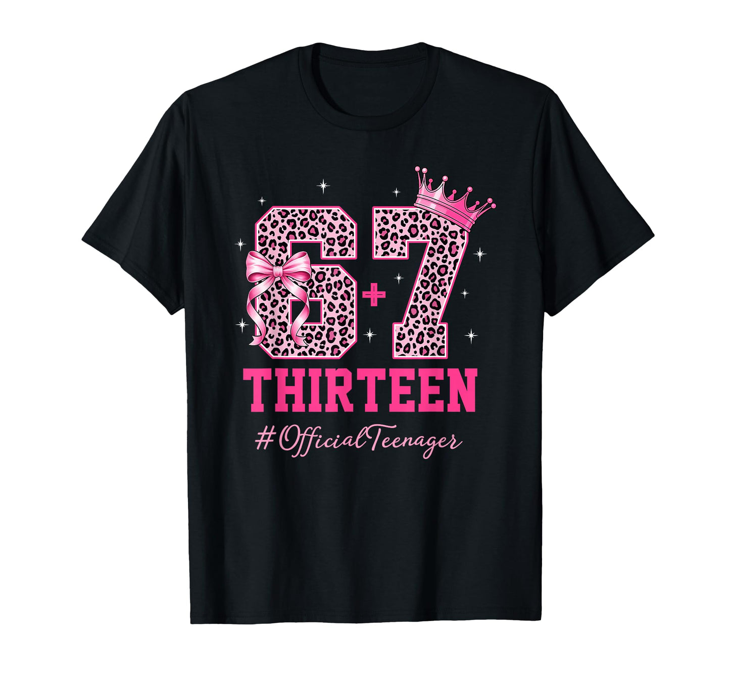67 Meme 13th Birthday Girl Leopard Pink Bow Cute Teen Girls T-Shirt