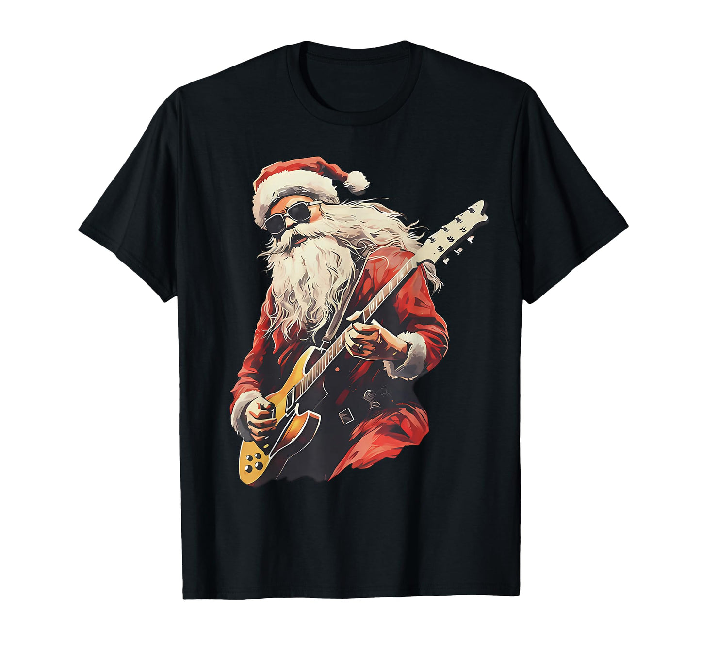 Retro Christmas Santa Playing Rock Guitar Xmas Holiday T-Shirt