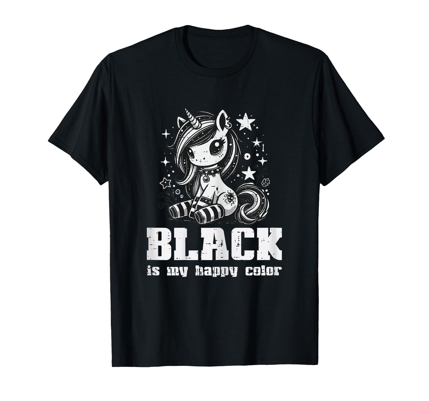 Goth Unicorn Black My Happy Color Alt Emo Girls Kids Women T-Shirt