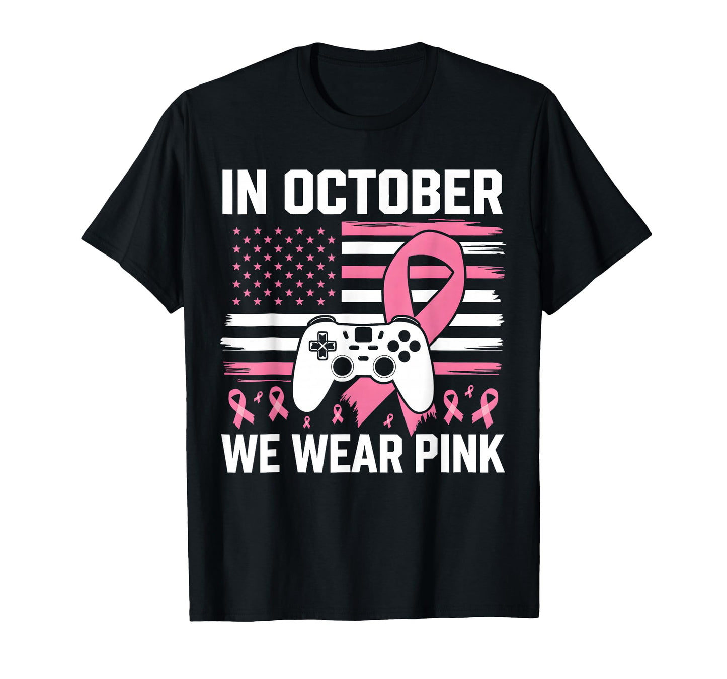 in October We Wear Pink Breast Cancer Gaming Kids Boys Youth T-Shirt