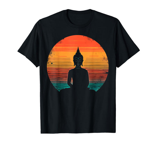 Retro Sunset Buddha Meditation Spiritual T-Shirt