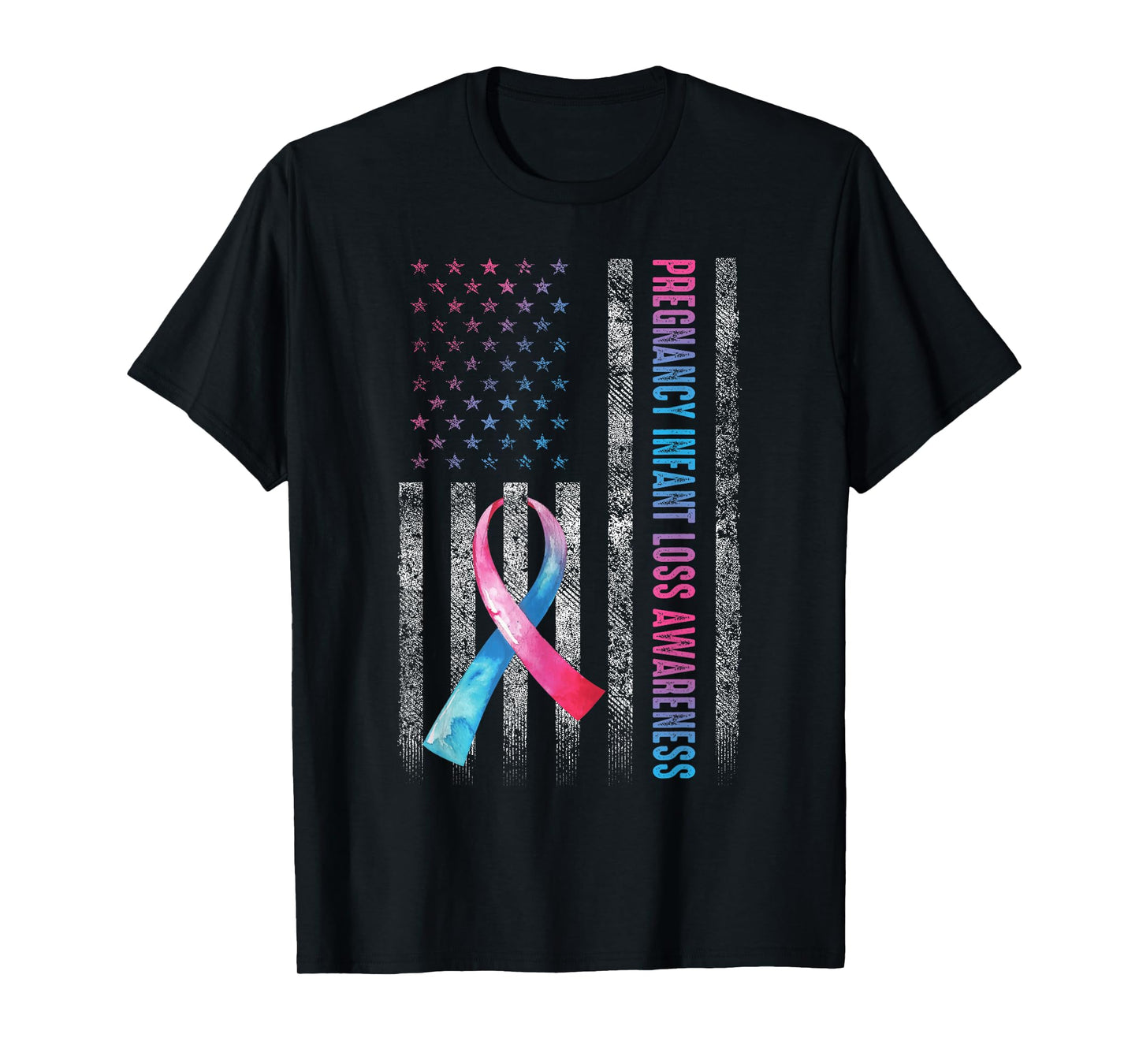 American Flag Pink & Blue Pregnancy Infant Loss Awareness T-Shirt