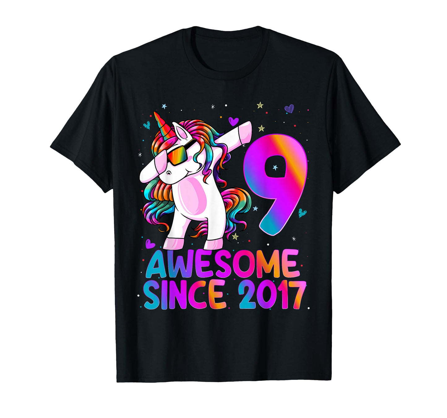 9 Year Old Girl Awesome Since 2017 Unicorn 9th Birthday Girl T-Shirt