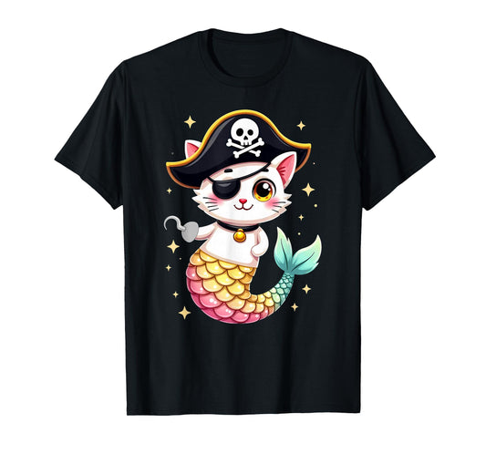 Cute Pirate Mermaid Cat Halloween T-Shirt