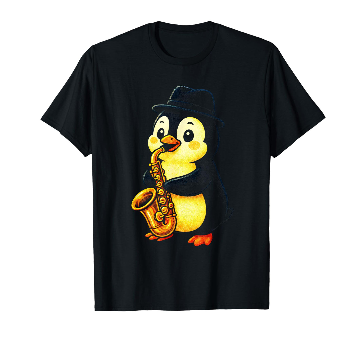 Cartoon Penguin - Musician Playing Saxophone T-Shirt