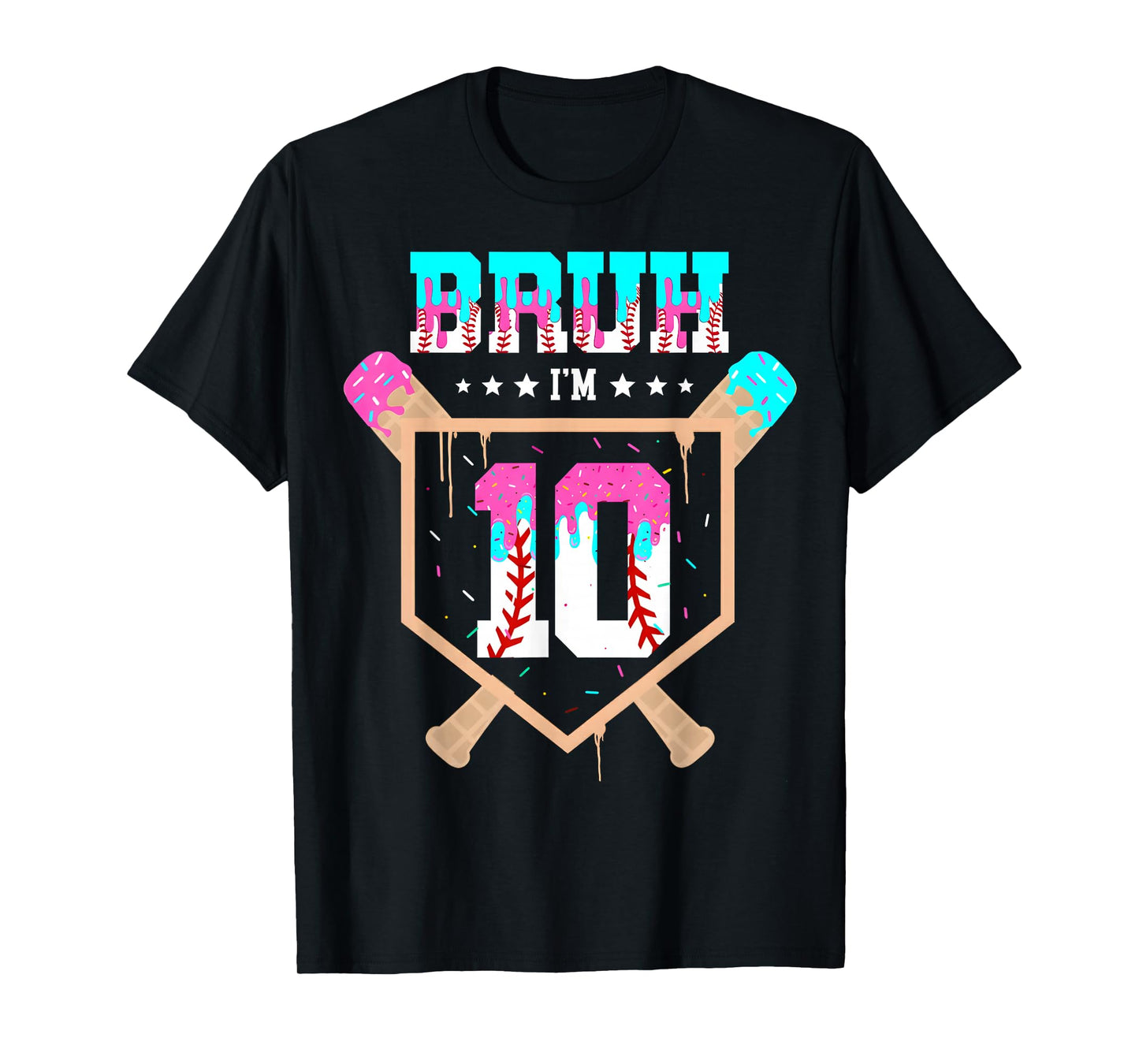 Baseball 10 Year Old Ice Cream Drip 10th Birthday Boy Player T-Shirt