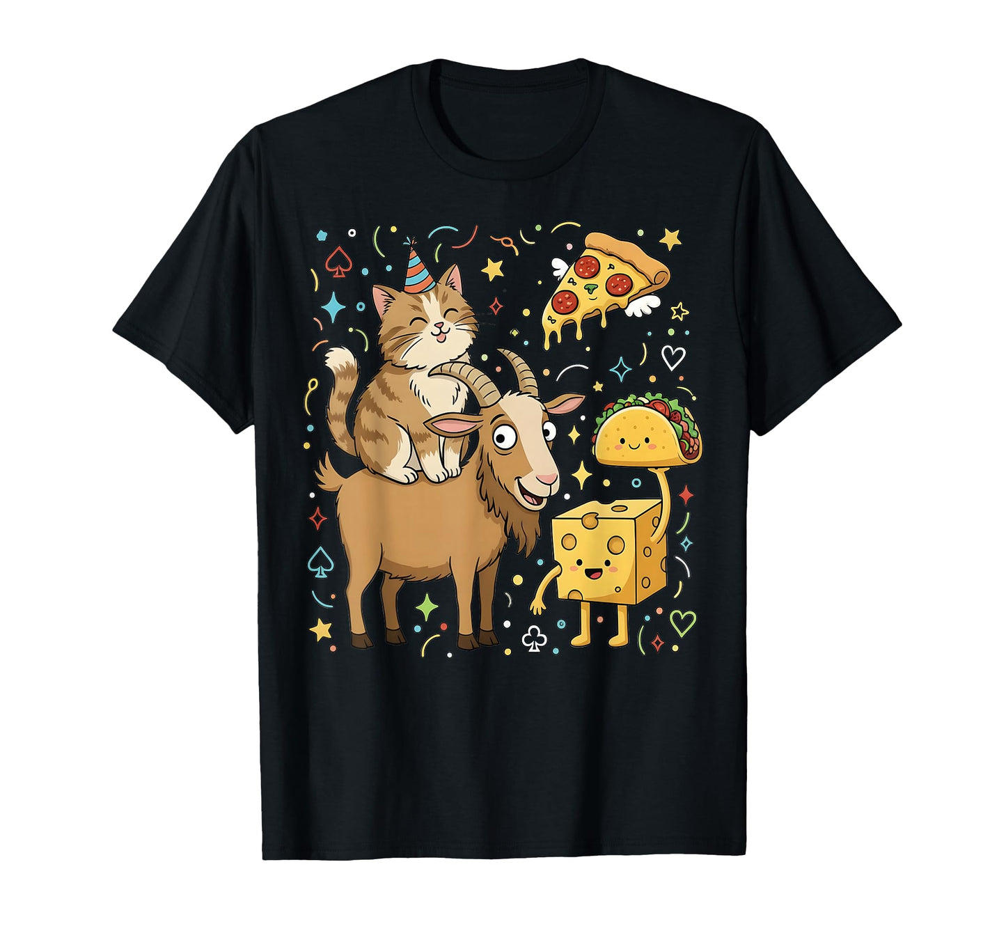 Taco Cat Goat Cartoon | Funny Goat Cheese Pizza Game Player T-Shirt