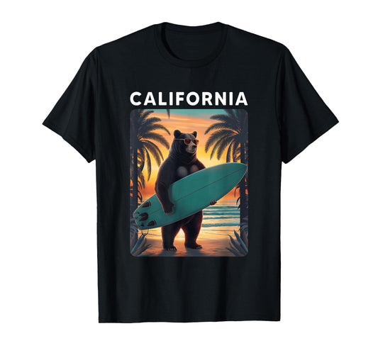 California Cool Republic Bear Surfing Beach California Retro T-Shirt
